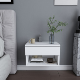 Decorotika Jamot Single Drawer Single Shelf White Floating Bedside Table - thumbnail 4