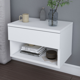 Decorotika Jamot Single Drawer Single Shelf White Floating Bedside Table - thumbnail 1