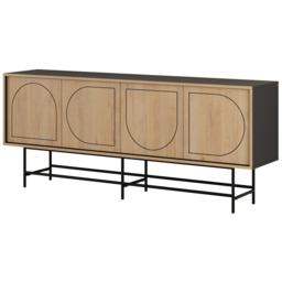 Decortie Joji Silky Black and Oak 4 Door Laser-Cut Design Modern Console Unit - thumbnail 2