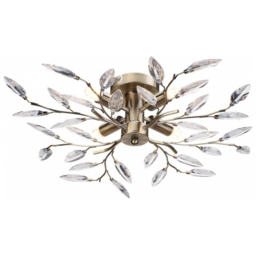 Happy Homewares Birch 4 Light Semi Flush Antique Brass Ceiling Light Fitting with Clear Leaves