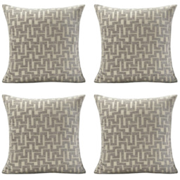 Alan Symonds Chenille Silver Geometric Cushion with Polyester Filled Pad 45 x 45cm 4 Pack