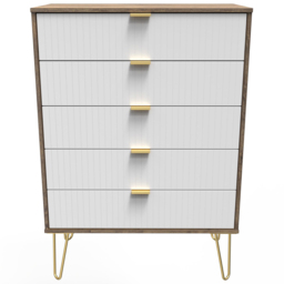 Crowndale 5 Drawer White Matt and Vintage Oak Wide Chest of Drawers Ready Assembled - thumbnail 3