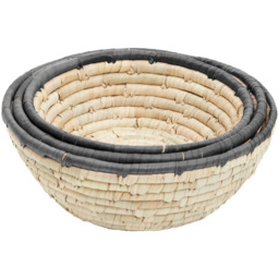 Premier Housewares Black Trim Round Palm Leaf Basket 3 Pack - thumbnail 2