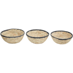 Premier Housewares Black Trim Round Palm Leaf Basket 3 Pack - thumbnail 1