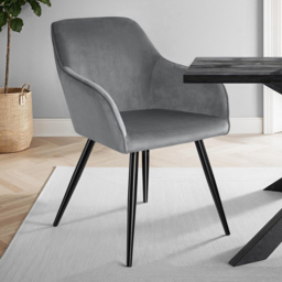 tectake Marilyn Grey Black Velvet Dining Chair with Armrest