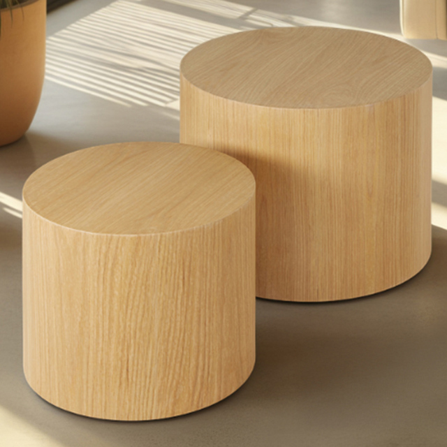 tectake Danny Oak Effect Round Coffee Table Set of 2 - image 1