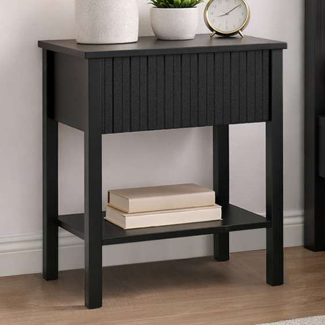 Birlea Axis Black Single Drawer Single Shelf Fluted Bedside Table - image 1