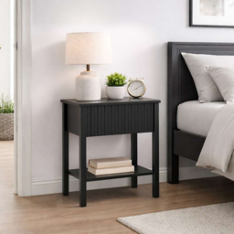 Birlea Axis Black Single Drawer Single Shelf Fluted Bedside Table - thumbnail 4