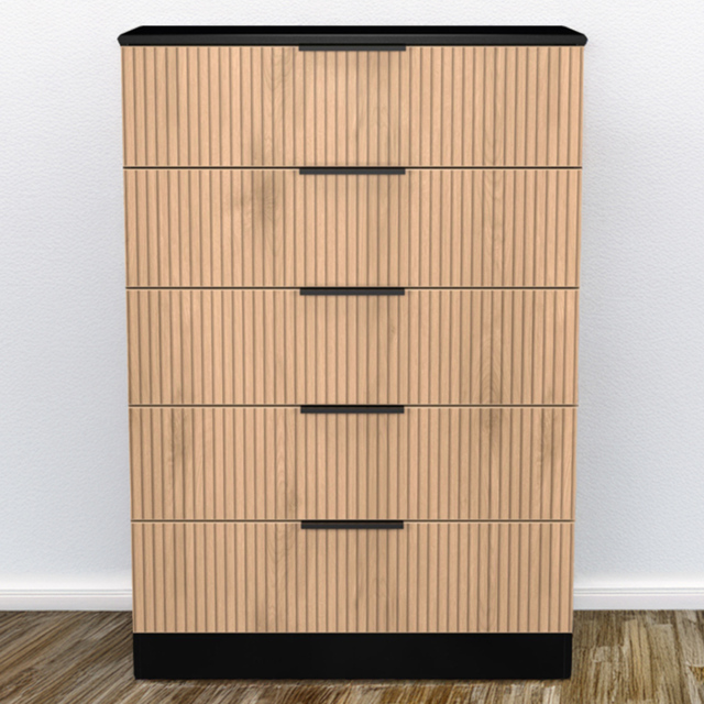 Crowndale Java Slatt Effect and Black 5 Drawer Chest - image 1