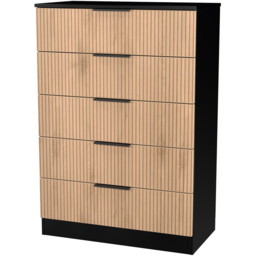 Crowndale Java Slatt Effect and Black 5 Drawer Chest - thumbnail 4