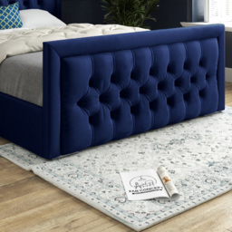 Rovigo Double Blue Soft Velvet Upholstered Bed Frame with Deep Buttoned Headboard - thumbnail 4