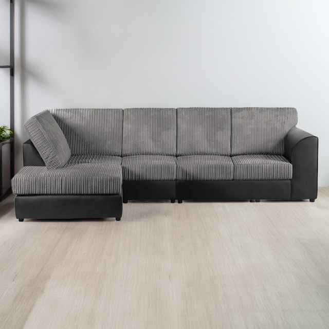 Luxor 5 Seater Black and Grey Jumbo Cord Left Hand L Shaped Corner Sofa with Full Back - image 1