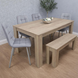 Kosy Koala 6 Seater Velvet Dining Bench Set Oak Effect and Grey