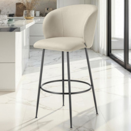 tectake Luana Set of 4 Cream and Black Velvet Look Padded Bar Stools