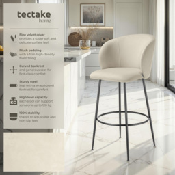 tectake Luana Set of 4 Cream and Black Velvet Look Padded Bar Stools - thumbnail 3