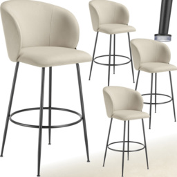 tectake Luana Set of 4 Cream and Black Velvet Look Padded Bar Stools - thumbnail 2