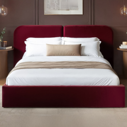 SOLACE+CO Lena Burgundy Double Velvet Ottoman Bed - thumbnail 1