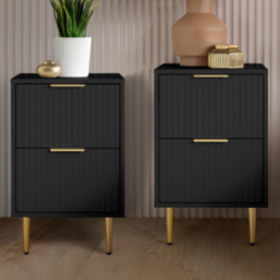 Birlea Zara 2 Drawer Black Fluted Bedside Table Set of 2