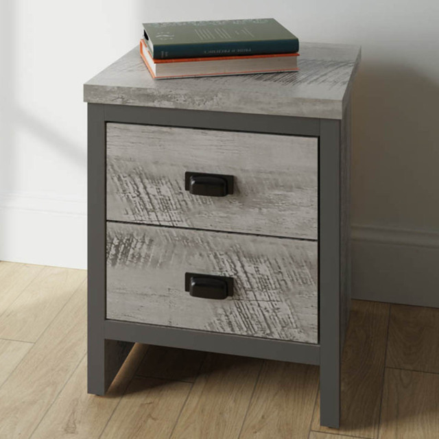GFW Boston 2 Drawer Grey Bedside Table - image 1