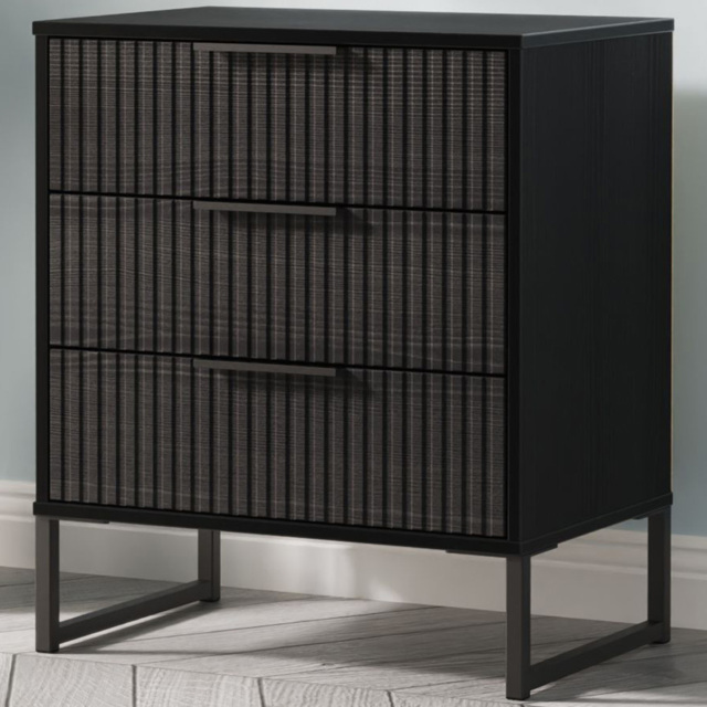 Crowndale Fluted 3 Drawer Black Ash Midi Chest of Drawers Ready Assembled - image 1