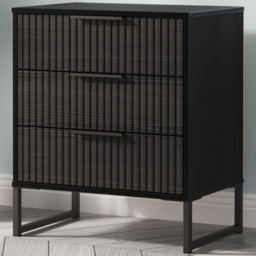 Crowndale Fluted 3 Drawer Black Ash Midi Chest of Drawers Ready Assembled - thumbnail 1