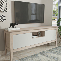 Decorotika Verde Beige and White 3 Door Single Shelf TV Unit