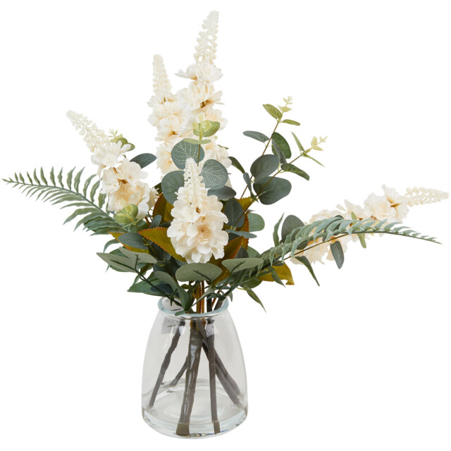 Delphinium Artificial Flower Arrangement in Clear Glass Vase 53cm - image 1