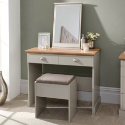 GFW Kendal Grey Dressing Table Set with Mirror - thumbnail 1