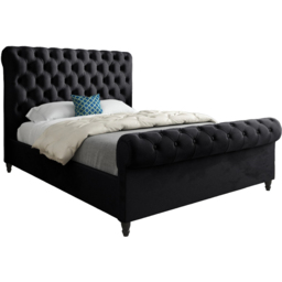 Sienna King Size Black Soft Velvet Upholstered Sleigh Bed Frame with Scrolled Headboard - thumbnail 2