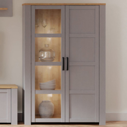 Florence Bohol 2 Door Grey Riviera Oak Display Cabinet - thumbnail 1