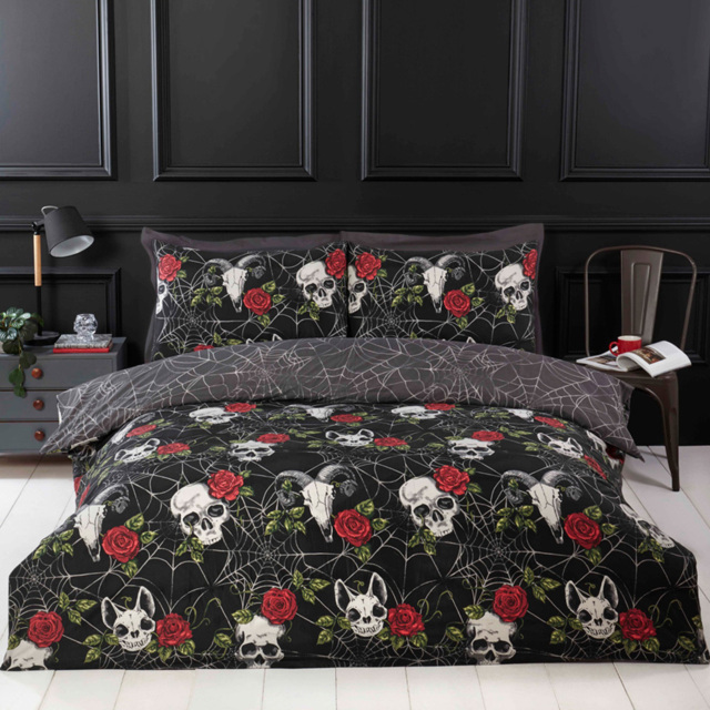 Rapport Home Skulls and Roses Double Multicolour Microfibre Duvet Set - image 1