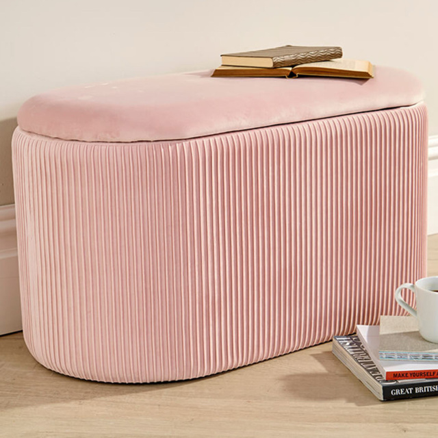 Home Source Aurora Pink Velvet Lift Top Storage Ottoman - image 1
