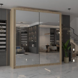 M N Furniture Modern Gala 2 Door Oak Mirrored Sliding Wardrobe 150cm - thumbnail 3