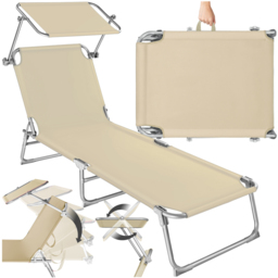 tectake Chloa Beige 4 Position Folding Sun Lounger with Adjustable Sunshade - thumbnail 2