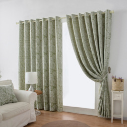 Alan Symonds Chenille Jacquard Lined Ring Top Eyelet Curtains Green 168 x 137cm