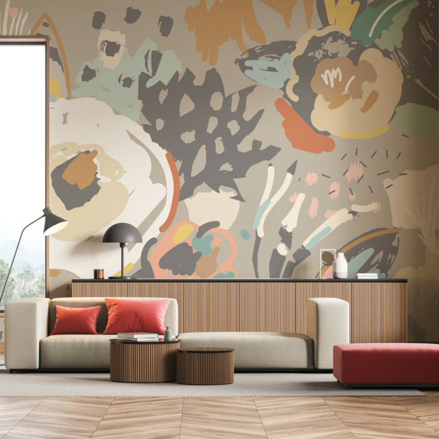 Origin Murals Abstract Floral Grey Wall Mural - image 1