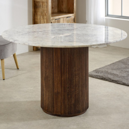 Brooklyn Opal 4 Seater Marble Top Round Mango Wood Dining Table - thumbnail 1