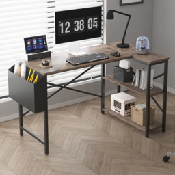 Lotus 2 Shelf Distressed Grey Corner L-Shaped Computer Desk 100cm