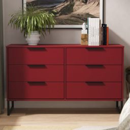 Crowndale Hong Kong 6 Drawer Red Matt Wide Chest of Drawers Ready Assembled