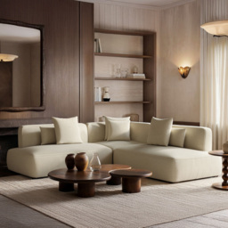 SOLACE+CO Luna 3 Seater Beige Chenille Large Corner Sofa