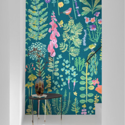 Grandeco Dark Teal Meadow Flower Painted Sprig 3 Panel Wall Mural - thumbnail 1