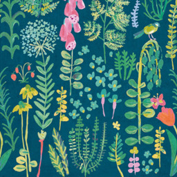 Grandeco Dark Teal Meadow Flower Painted Sprig 3 Panel Wall Mural - thumbnail 2