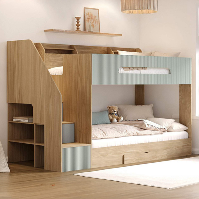 Flair Finn Oak and Green Staircase Bunk Bed with Storage - image 1