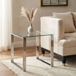 Premier Housewares Allure Silver Finish Glass Top Square End Table - thumbnail 4