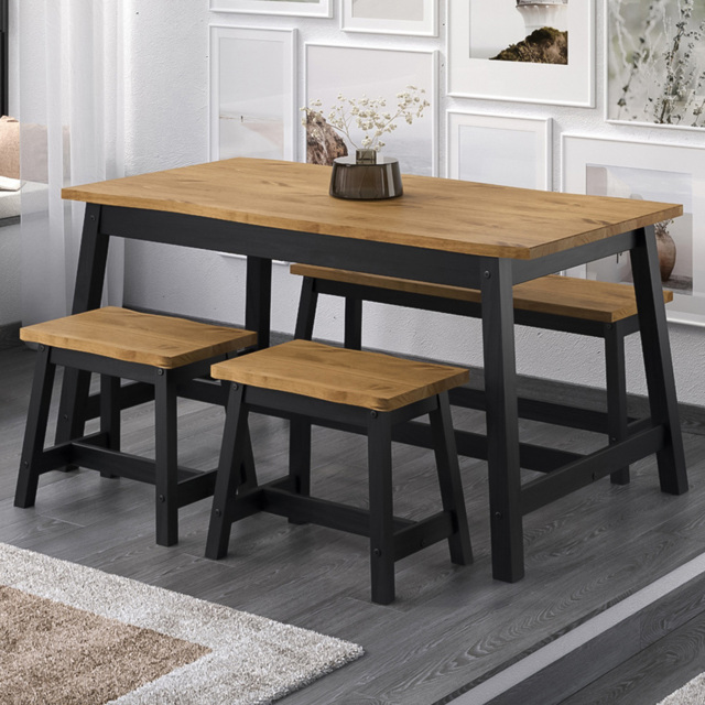 Core Products 4 Seater Live Edge Wax Dining Bench Set Black and Antique - image 1
