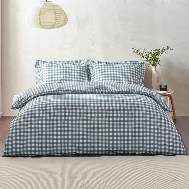 Yard Barton Double Check Printed Navy 144 Thread Count Duvet Cover and Pillowcase Set - image 1