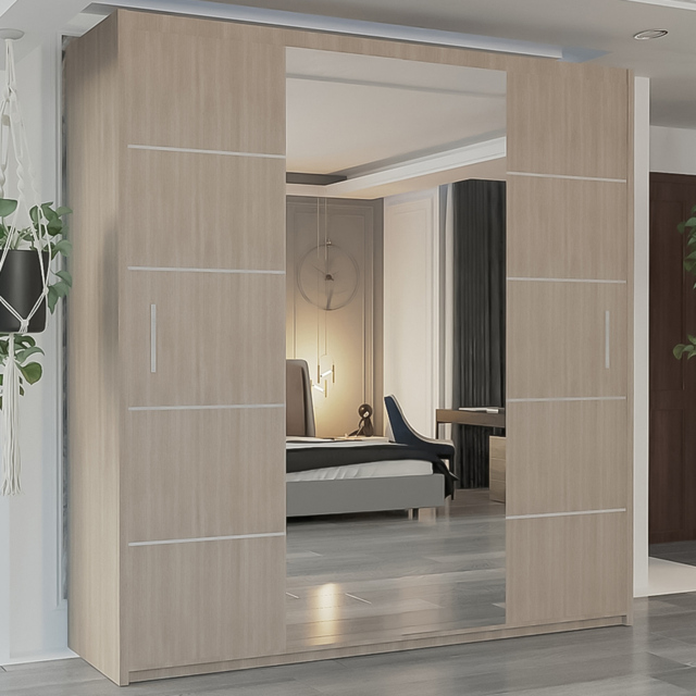 M N Furniture Osaka 2 Door Oak Mirrored Panel Sliding Wardrobe 180cm - image 1