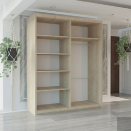 M N Furniture Osaka 2 Door Oak Mirrored Panel Sliding Wardrobe 180cm - thumbnail 3