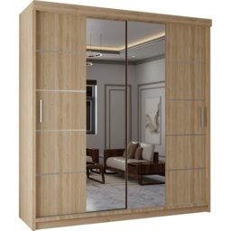 M N Furniture Osaka 2 Door Oak Mirrored Panel Sliding Wardrobe 180cm - thumbnail 2