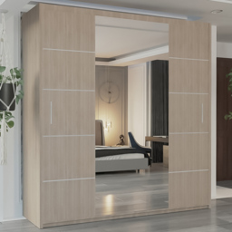 M N Furniture Osaka 2 Door Oak Mirrored Panel Sliding Wardrobe 180cm - thumbnail 1